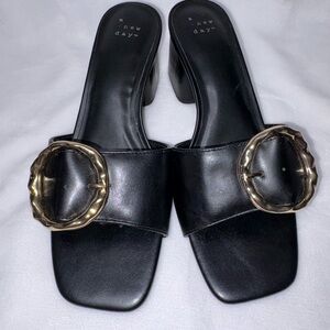 A New Day Black Mules with Gold Buckle